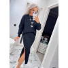 Ангоровий чорний костюм двійка, широка кофта та подовжена спідниця з розрізом